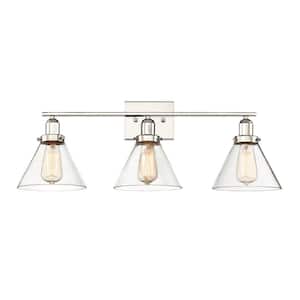 Drake 28.5 in. W x 10 in. H 3-Light Polished Nickel Bathroom Vanity Light with Clear Glass Shades