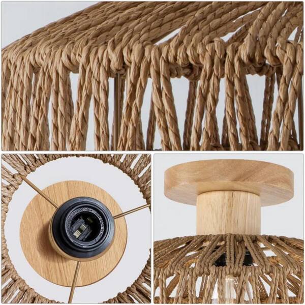 LynPon 12 in. 1-Light Bohemian Rattan Semi Flush Mount Ceiling