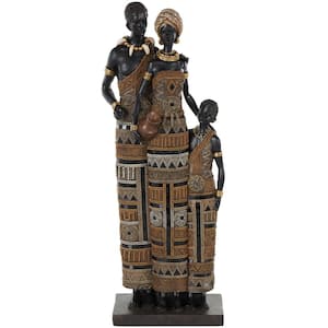 9 in. x 23 in. Black Resin Tall African Family Sculpture with Gold Jewels