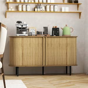 Oak Wood 47 in. Sideboard Buffet with Sliding Tambour Doors Adjustable Shelves