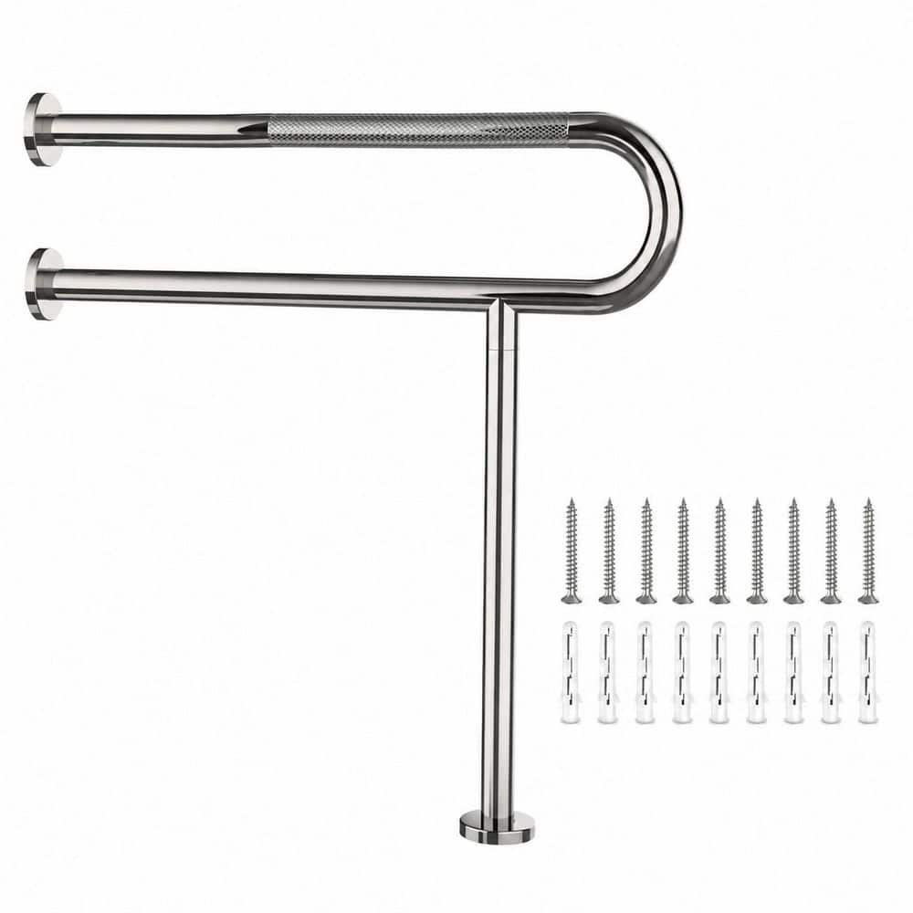 31.3 in. Chrome Toilet Grab Bar with Leg Support, Anti-Slip Knurled Stainless Steel Wall and Floor Mount price history on PriceWatchPro