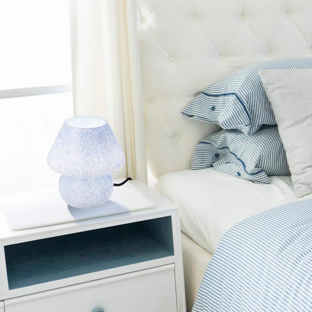 Serena 8.75 in. Blue and White Glass Mushroom Accent Lamp