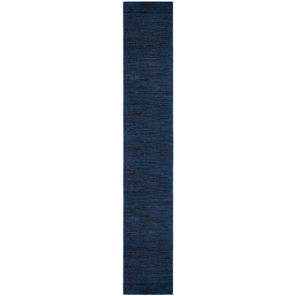 Nourison Essentials 2 ft. x 16 ft. Midnight Blue Solid Contemporary Kitchen Runner Indoor/Outdoor Area Rug