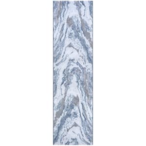 Serenity Abstract Marble Grey-Opal 2 ft. x 8 ft. Runner Rug