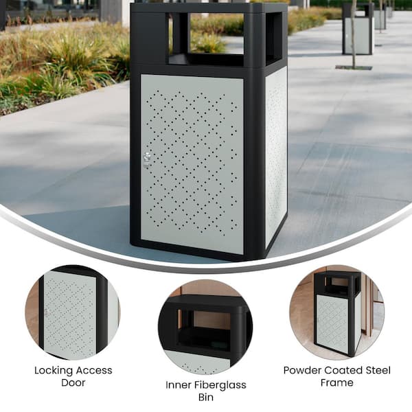 Brooks 31.4 Gal. Black Steel Outdoor Recycling Bin with Lid, Locking Access Door and Removable Inner Fiberglass Bin