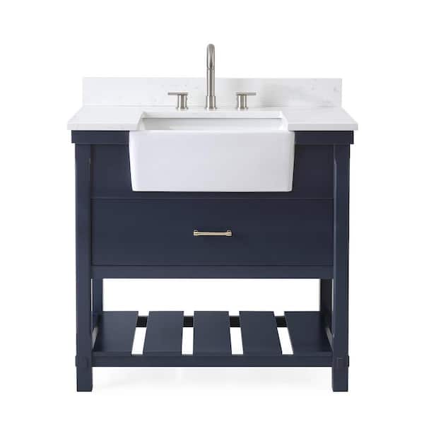 Benton Collection Navy Blue - 36 in. W x 22 in. D x 35 in. H Bathroom Vanity in Navy Blue Color with Fairy White Quartz Top