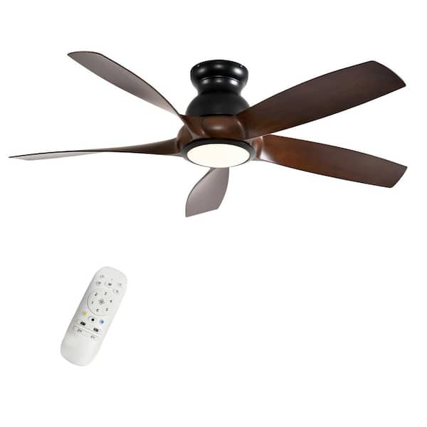 56 in. Matte Black ABS Ceiling Fan with Wood Finish Blades, LED Light, Reversible DC Motor and Remote Control