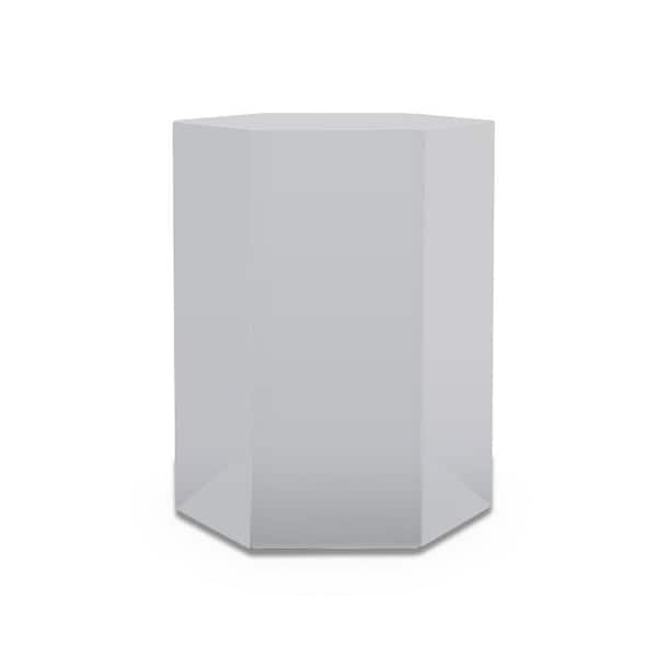 Benjara 14.5 In. Glossy Light Gray Large Wooden Top Modular End Table