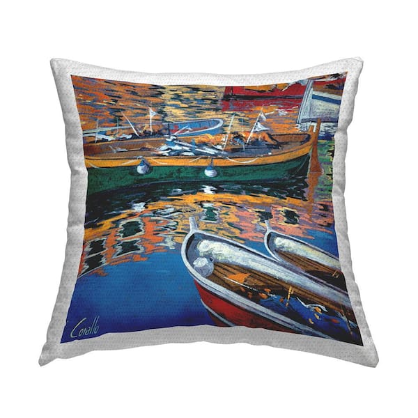 Stupell Industries Vivid Boats Floating on Water Multi-Color Square Outdoor Throw Pillow