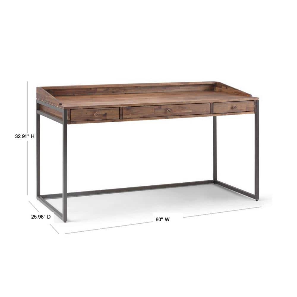 Rustic Natural Aged Brown Acacia Wood Desk with Keyboard Tray