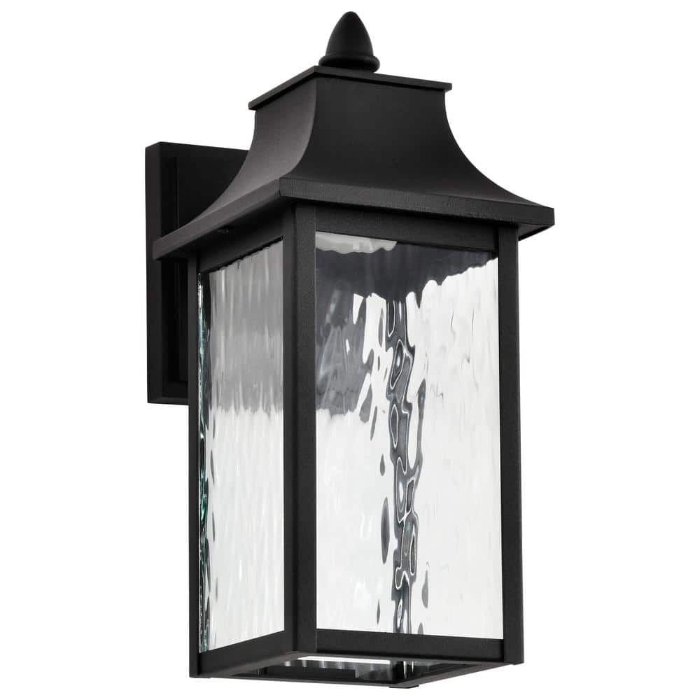 Austen Matte Black and Clear Water Glass Smart Outdoor Wall Lantern