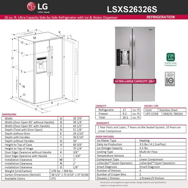 Have a question about LG 26.2 cu. ft. Side by Side Refrigerator