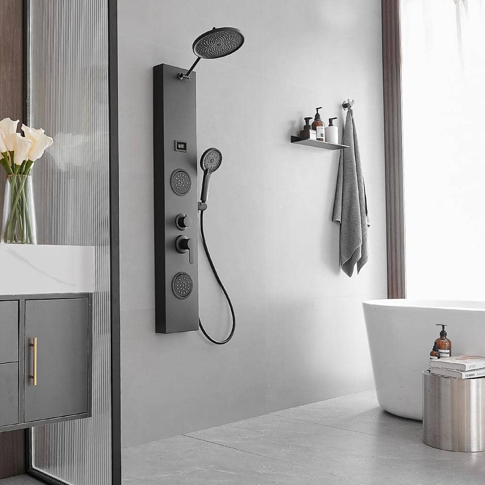 Matte Black 60.55'' Shower Panel with Adjustable Rainfall Shower Head