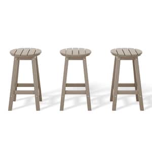 Laguna 24 in. Round HDPE Plastic Backless Counter Height Outdoor Dining Patio Bar Stools (3-Pack) in Weathered Wood