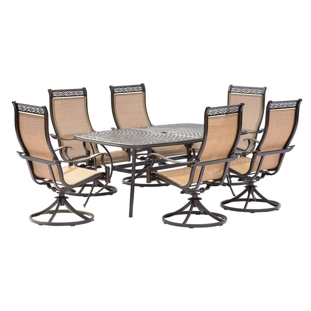 Hanover Manor 7 Piece Aluminum Rectangular Outdoor Dining Set with