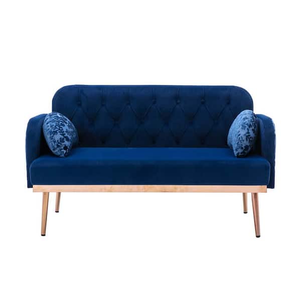 wetiny 55 in. Wide Blue 2-Seat Square Arm Velvet Mid-Century Modern Straight Sofa