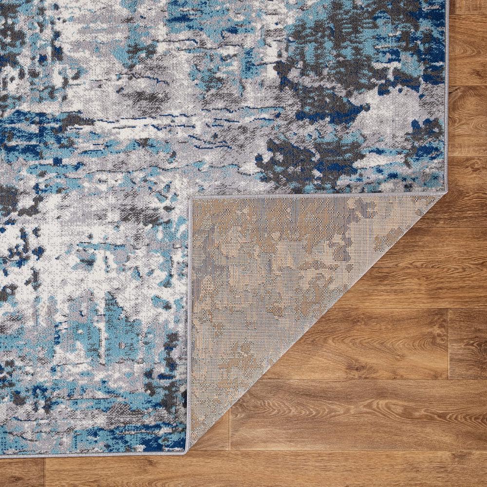Blue and Gray Abstract Synthetic 5' x 7' Area Rug