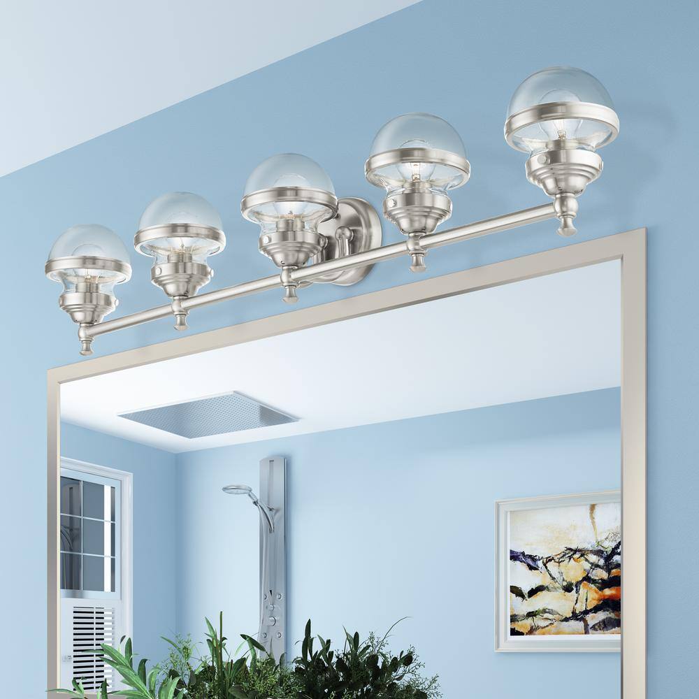 Oldwick Brushed Nickel 5-Light Vanity with Hand Blown Glass