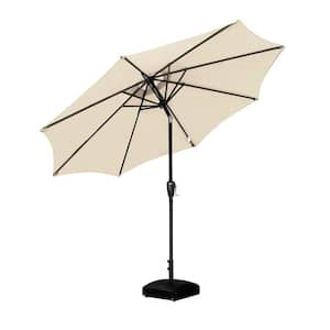 9 ft. Aluminum Market Crank and Tilt Patio Umbrella in Beige with Mobile Base