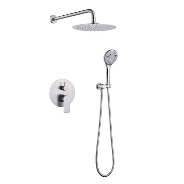 2-Spray Patterns 10 in. Wall Mount Dual Shower Heads Rainfall Shower System in Brushed Nickel