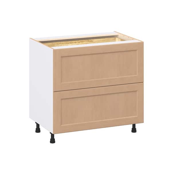 Lakewood 36 in. W x 24.5 in. D x 34.5 in. H Assembled Shaker Drawer Base Kitchen Cabinet in Sugar Cookie with 3-Drawers
