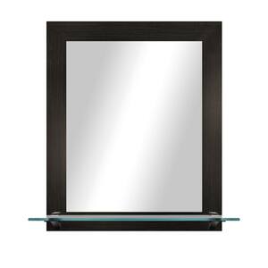 21.5 in. W x 25.5 in. H Rectangle Dark Brown Vertical Framed Mirror With Tempered Glass Shelf/Black Bracket