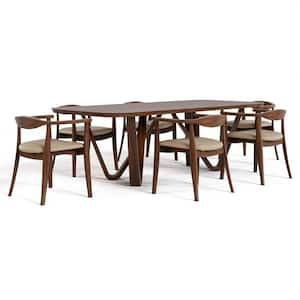 Shelun I 7-Piece Rectangle Rich Walnut Wood Top Dining Table Set (Seats-6)