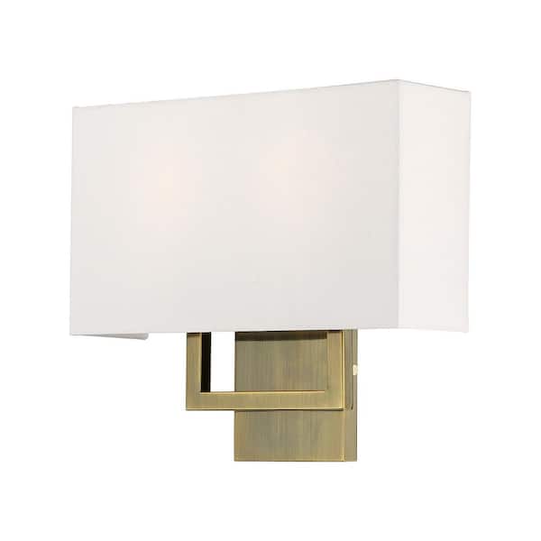 AVIANCE LIGHTING Prithchard 13 in. Antique Brass Sconce with Off-White Fabric Shade