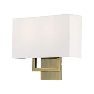 Pierson 13 in. Antique Brass Sconce with Off-White Fabric Shade