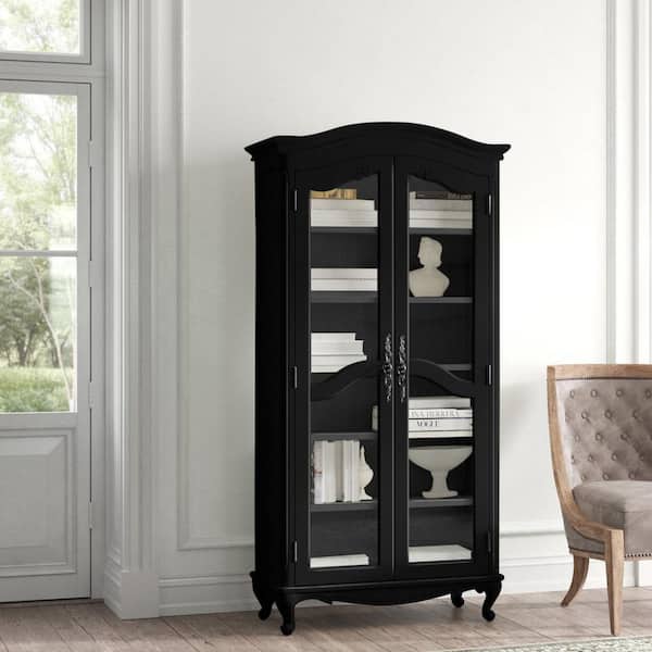 VJIYE 72 in. Tall Matte Obsidian Wood Farmhouse Barrister Standard Bookcase with 5 Adjustable Shelves and Glass Doors