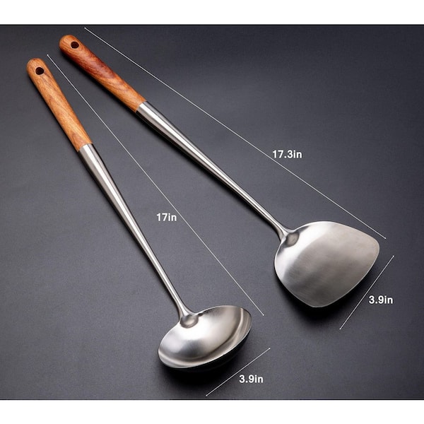 Wudkey Stainless Steel Kitchen Utensil Set with Wooden Handles