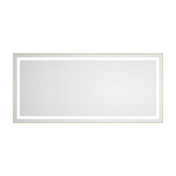 60 in. W x 28 in. H Rectangular Framed LED Wall Mount Bathroom Vanity Mirror Anti-Fog Memory Dimmable in Brushed Gold