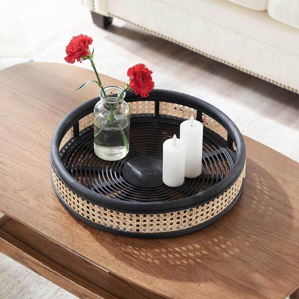 12 in. Decorative Tray-Round Serving Tray Metal Handle-Decorative