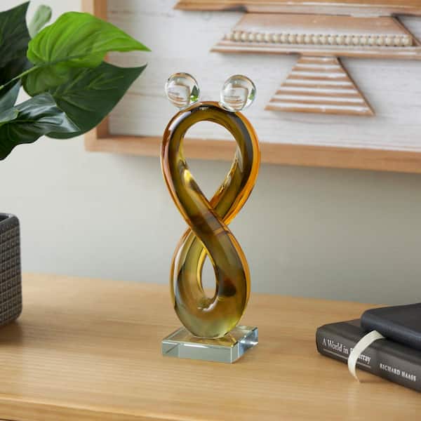 Litton Lane Orange Glass Infinity Abstract Sculpture with 2 Small Orbs