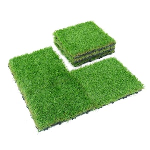 1 ft. x 1 ft. Green Artificial Grass Turf Tiles, Self-Draining Interlocking Faux Grass Pet Turf, Tile, Covers 6 sq. ft.