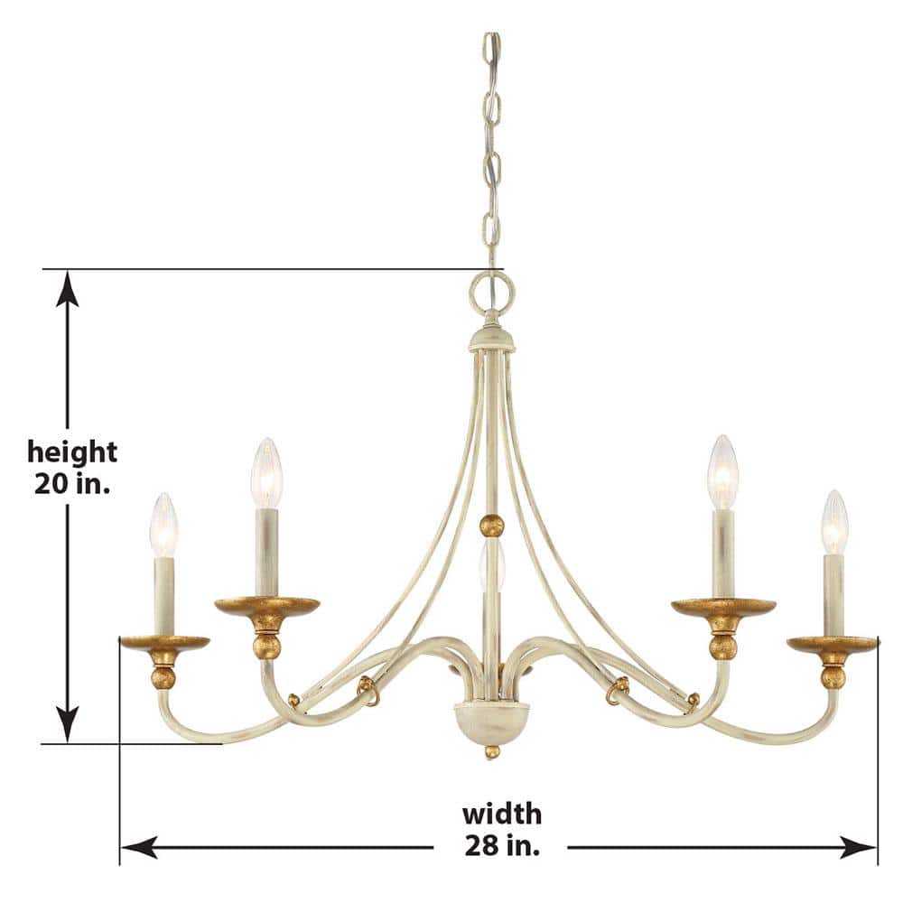 Westchester County 28" Farmhouse White and Gold Leaf 5-Light Chandelier