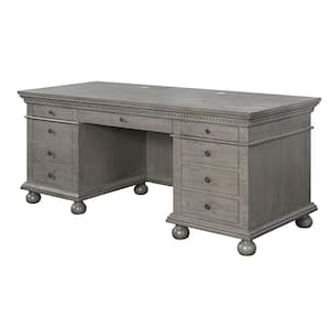 Gustave 30 in. Rectangle Gray Oak Finish Wood 9 -Drawer Executive Desk