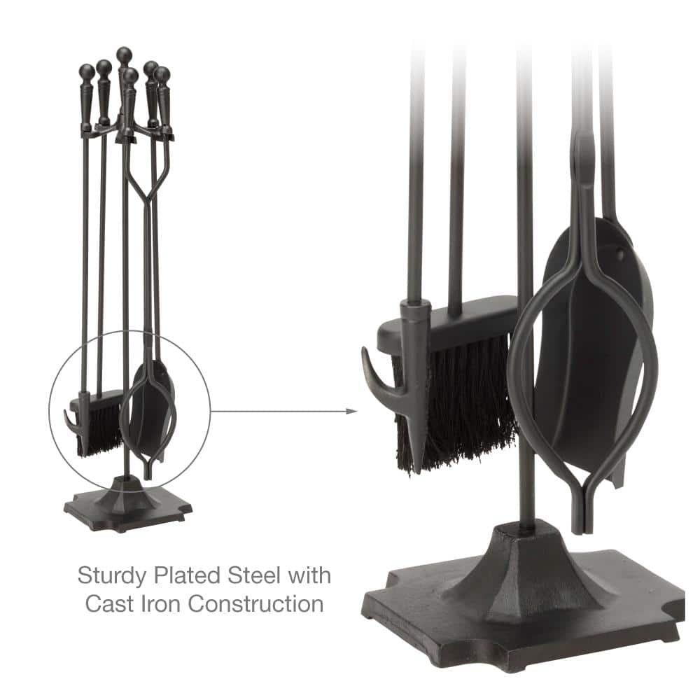 UniFlame 5-Piece Black Cast Iron Fireplace Tool Set
