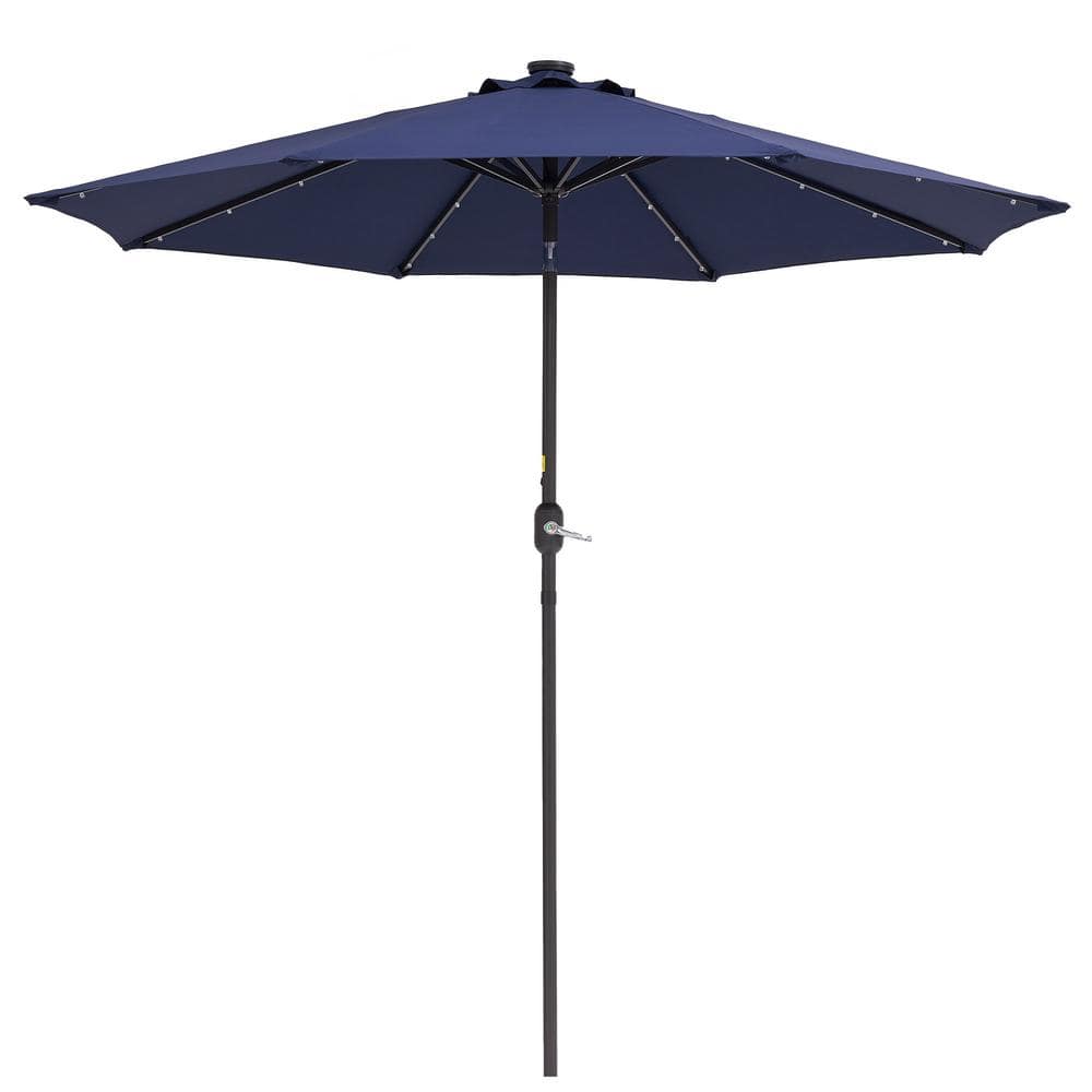 9 ft. Steel Solar LED Patio Market Umbrella 32 LED Lights in Navy Blue Colo