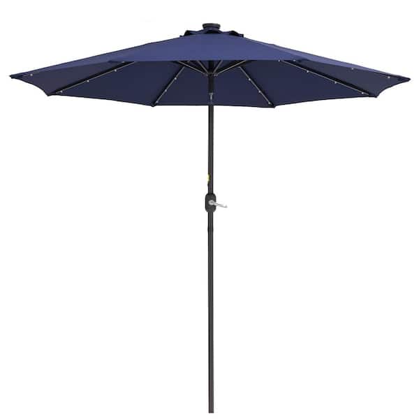 Unbranded 9 ft. Steel Solar LED Patio Market Umbrella 32 LED Lights in Navy Blue Color