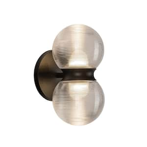 Peri 9-in 1-Light 11-Watt Black/Clear Ribbed Glass Integrated LED Exterior Wall Sconce