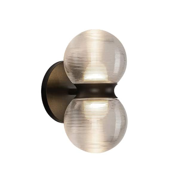 KUZCO Peri 9-in 1-Light 11-Watt Black/Clear Ribbed Glass Integrated LED Exterior Wall Sconce