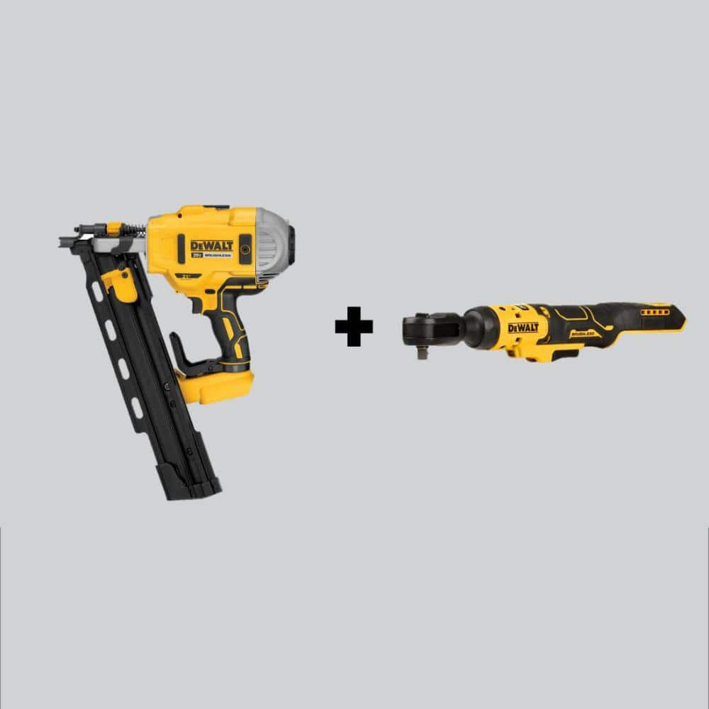 20V MAX XR Cordless Brushless 2-Speed 21-Degree Plastic Collated Framing Nailer & Cordless 3/8 in. Ratchet (Tools-Only) -  DEWALT, DCN21PLBW513B