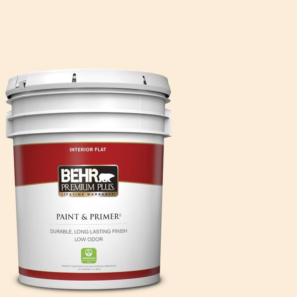 BEHR PREMIUM PLUS 5 gal. #320C-1 Cotton Tail Flat Low Odor Interior Paint & Primer