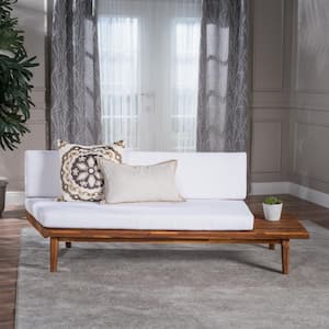 Reginald Sandblast Wood Outdoor Right Sided Sofa with White Cushion