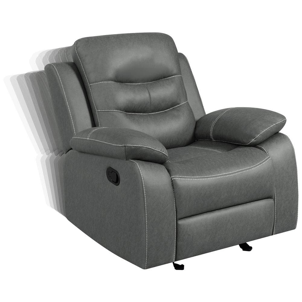 Gray Leather Glider Recliner with Manufactured Wood Frame