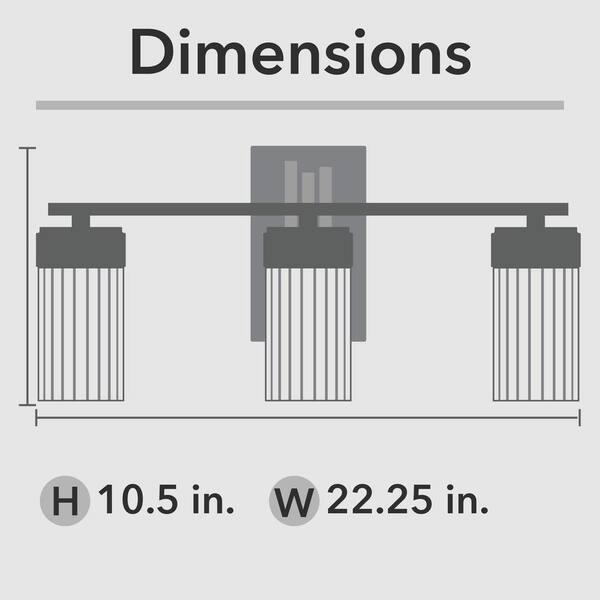 Hunter - Gatz 22.25 in. 3-Light Matte Black Vanity Light with Clear Fluted Glass Shades