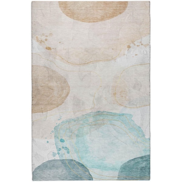 Dream Shag Premium Machine Washable Abstract ADS546 Beige 8 ft. x 10 ft. Area Rug