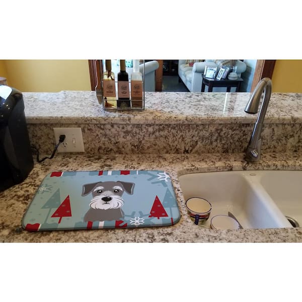 Caroline's Treasures 14 in. x 21 in. Multicolor Winter Holiday Schnauzer Dish Drying Mat