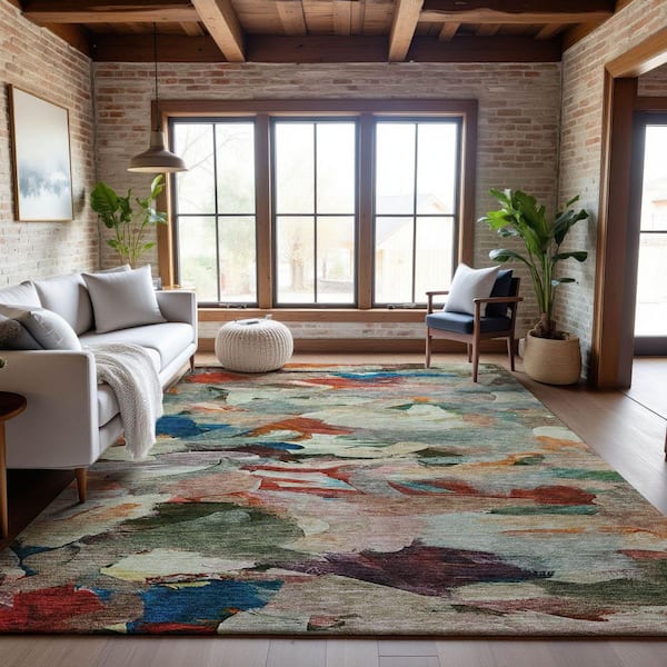 Mayfield Premium Machine Washable Abstract AMF1075 Green 9 ft. x 12 ft. Area Rug